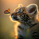 Curious Cub & Butterfly – Nature Metal Poster